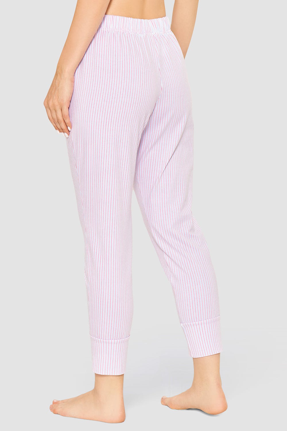 Rückansicht von 7/8-Hose im Streifendruck Rosa-Blau Baumwolle/Elasthan