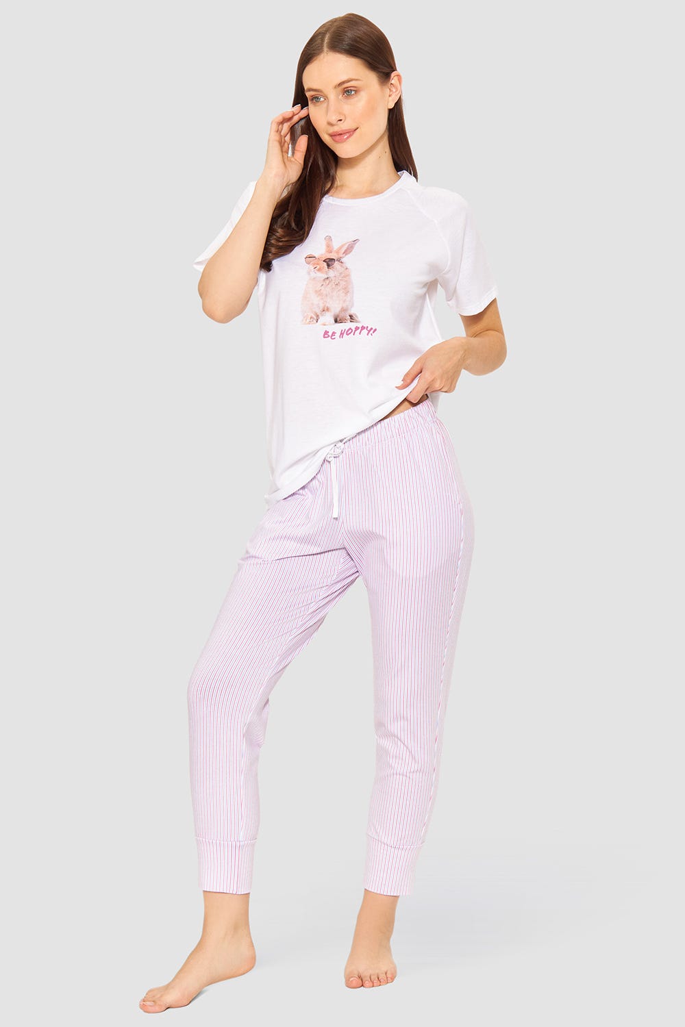 Detailbild 1 von 7/8-Hose im Streifendruck Rosa-Blau Baumwolle/Elasthan