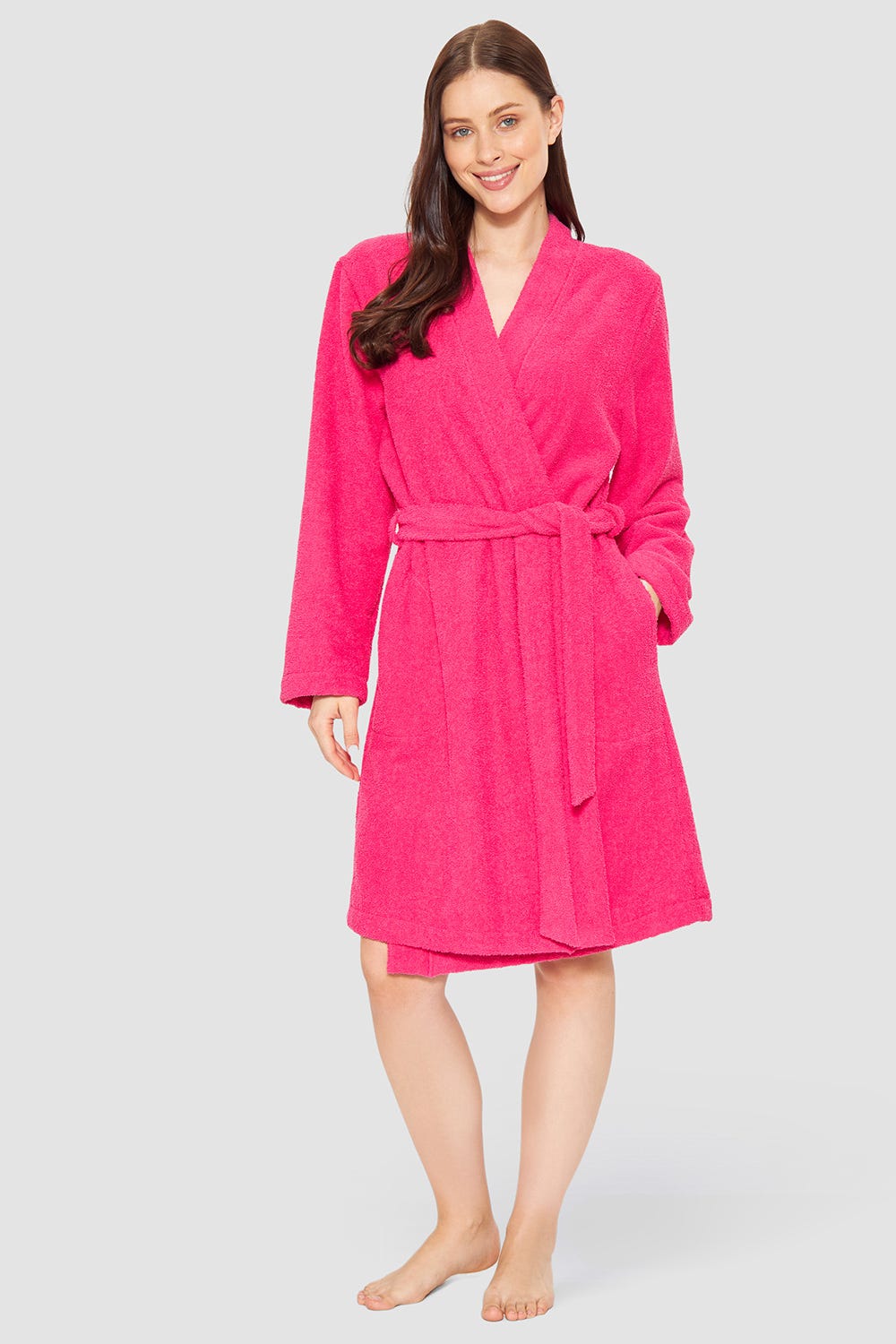 Frontalbild von Bademantel aus Frottee Pink Baumwolle/Polyester