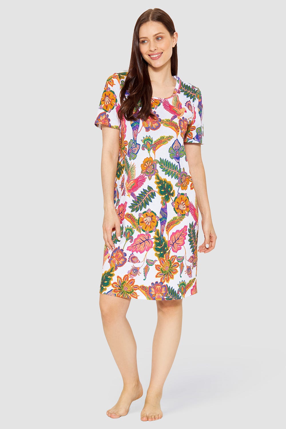 Frontalbild von Nachthemd Kurzarm mit Blumenprint exotisch Baumwolle/Modal