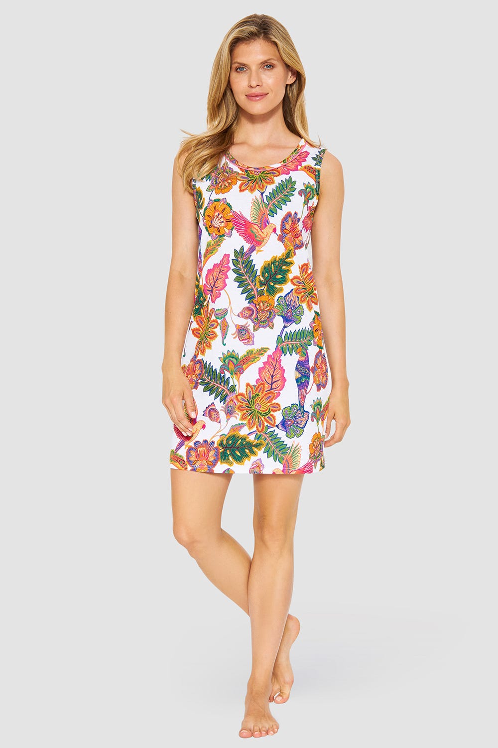 Frontalbild von Nachthemd Ärmellos mit Blumenprint exotisch Baumwolle/Modal