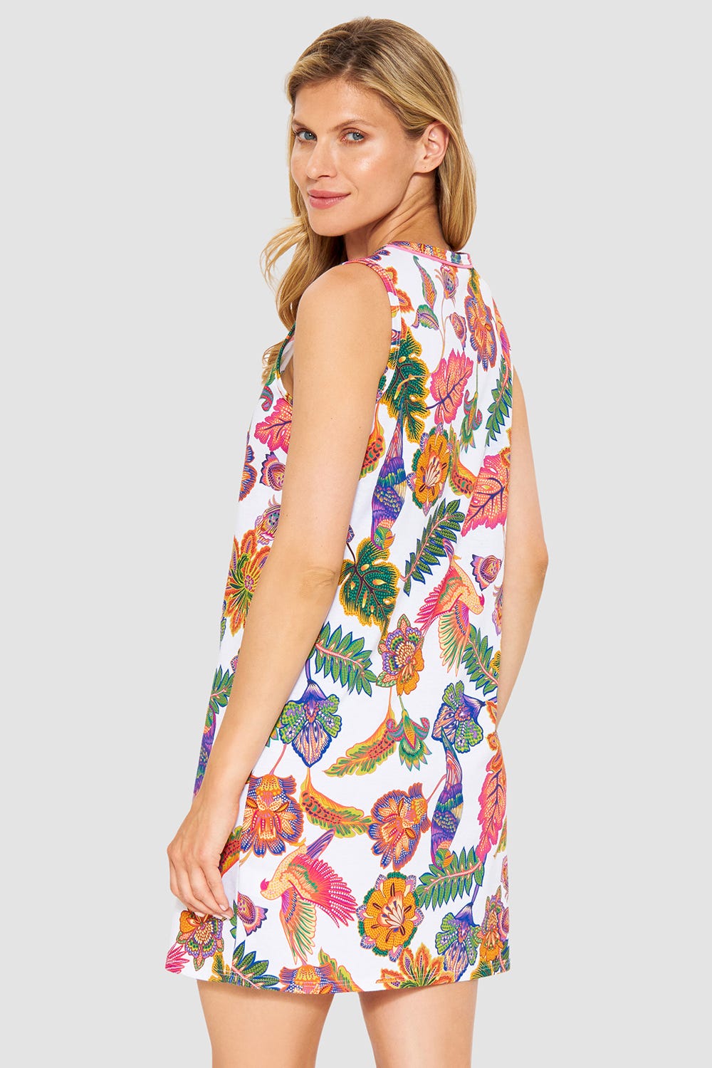 Rückansicht von Nachthemd Ärmellos mit Blumenprint exotisch Baumwolle/Modal