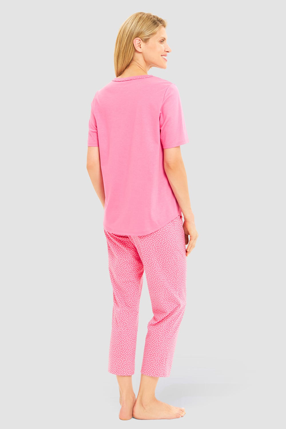 Rückansicht von Pyjama mit Statement-Print Tupfendruck Pink Baumwolle/Modal