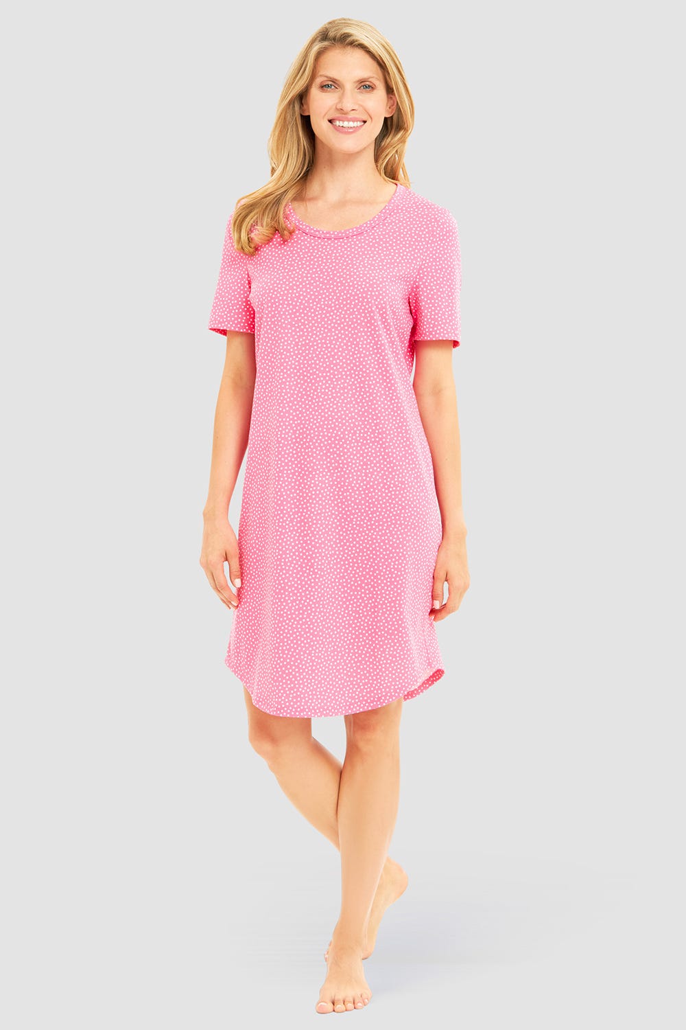 Frontalbild von Nachthemd im Tupfendruck Pink 100% Baumwolle