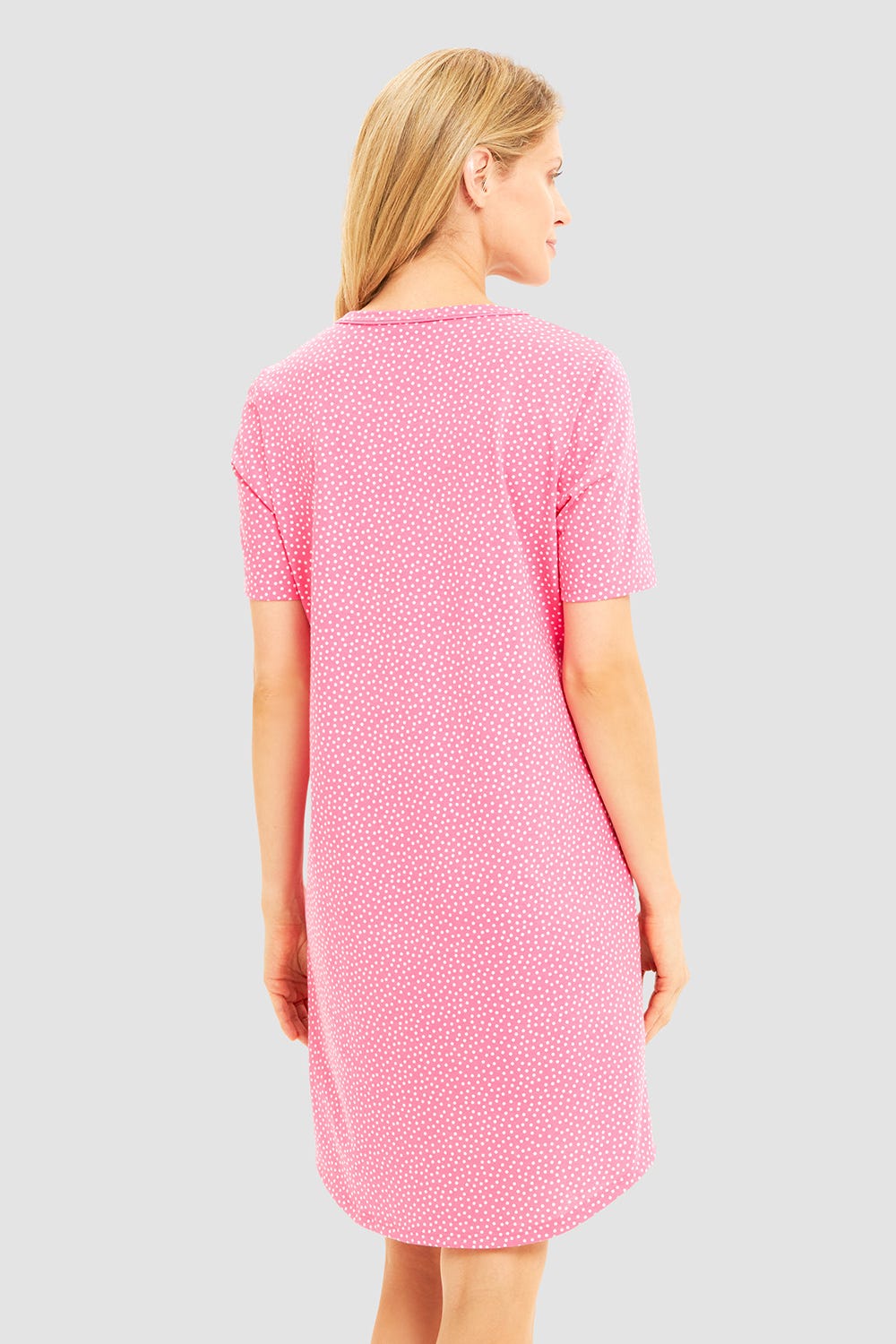Rückansicht von Nachthemd im Tupfendruck Pink 100% Baumwolle