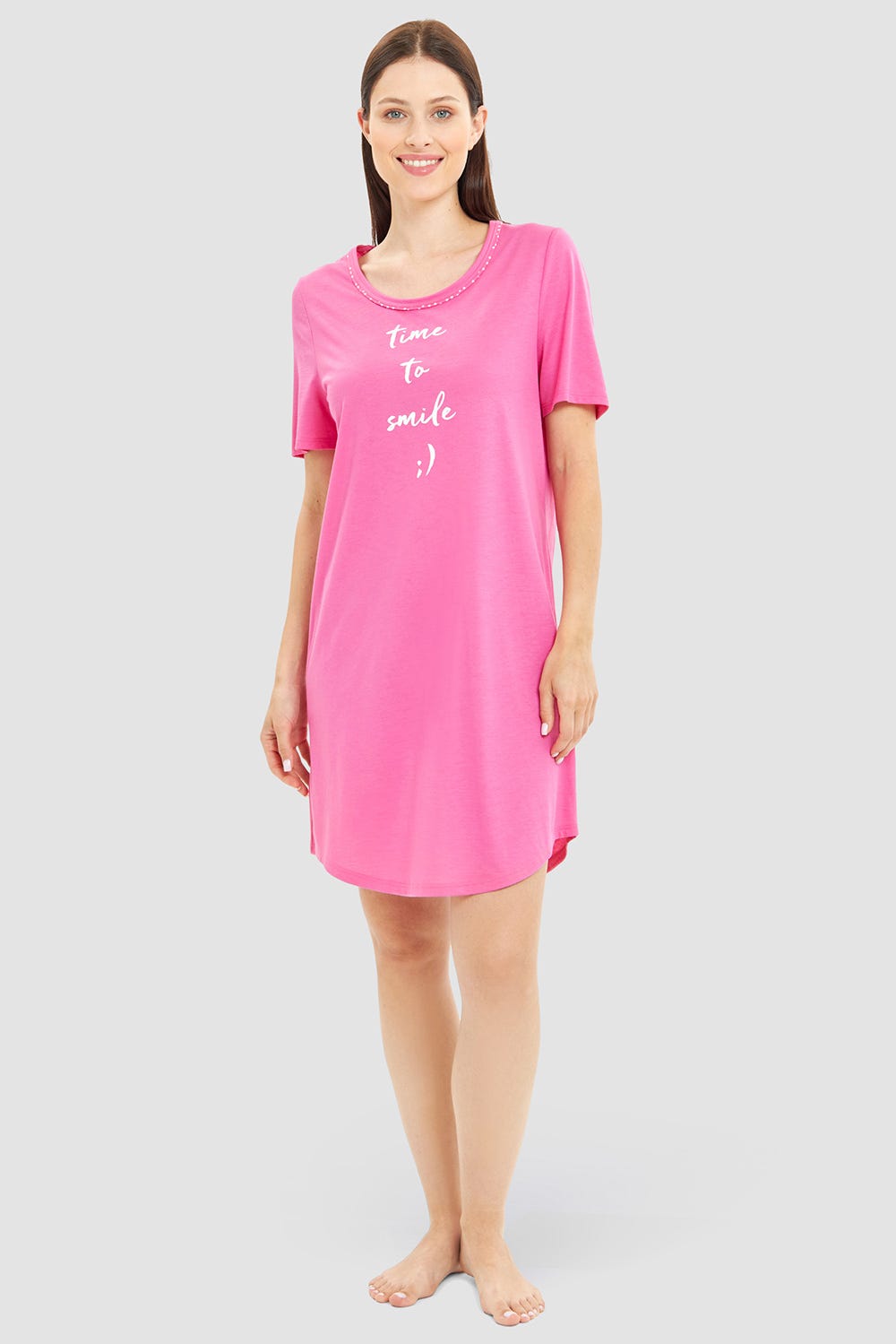 Frontalbild von Nachthemd mit Statement-Print Pink Baumwolle/Modal
