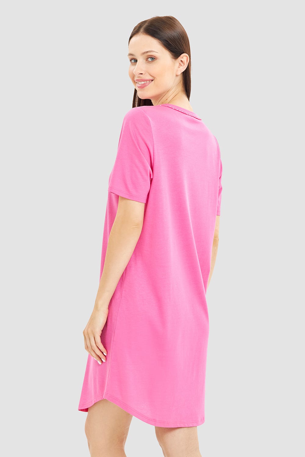 Rückansicht von Nachthemd mit Statement-Print Pink Baumwolle/Modal