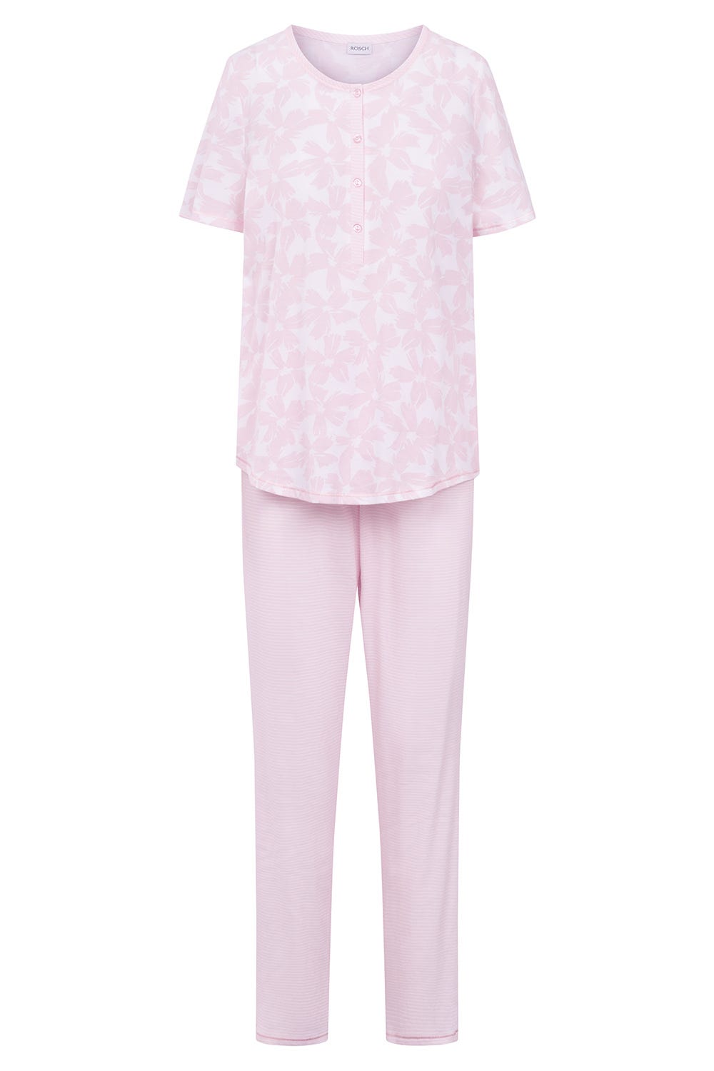 Hollowbild von Pyjama im Muster-Mix Blumen Streifen Rosa 100% Baumwolle