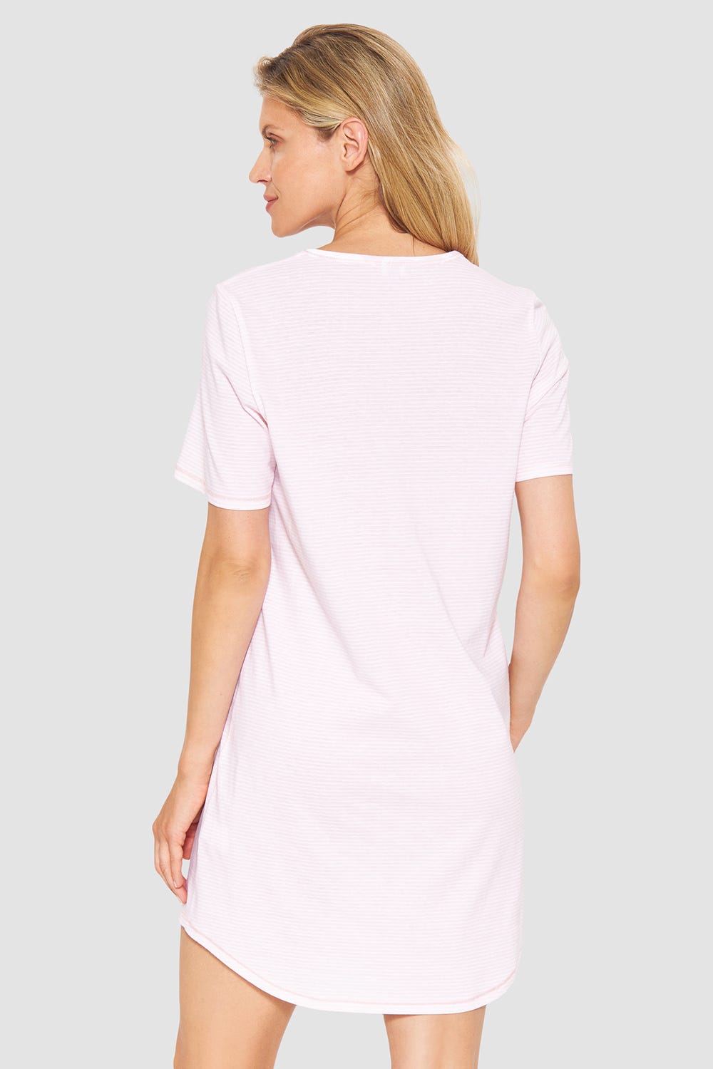Rückansicht von Nachthemd im Streifendruck Rosa 100% Baumwolle