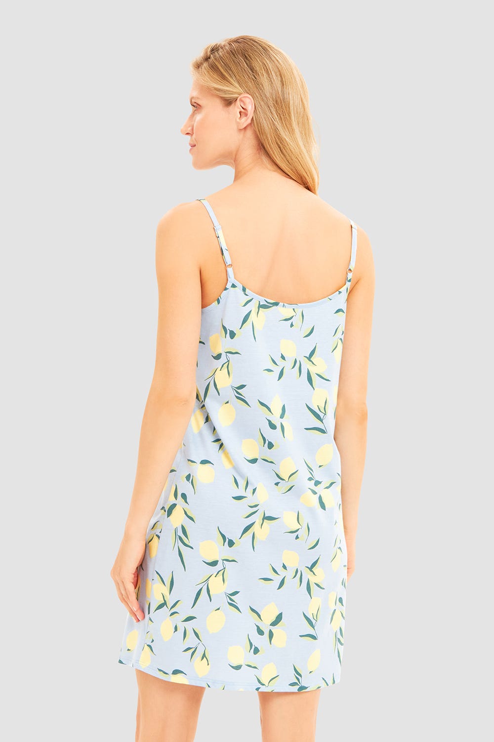 Rückansicht von Trägerkleid im Zitronendruck sommerlich 100% Baumwolle