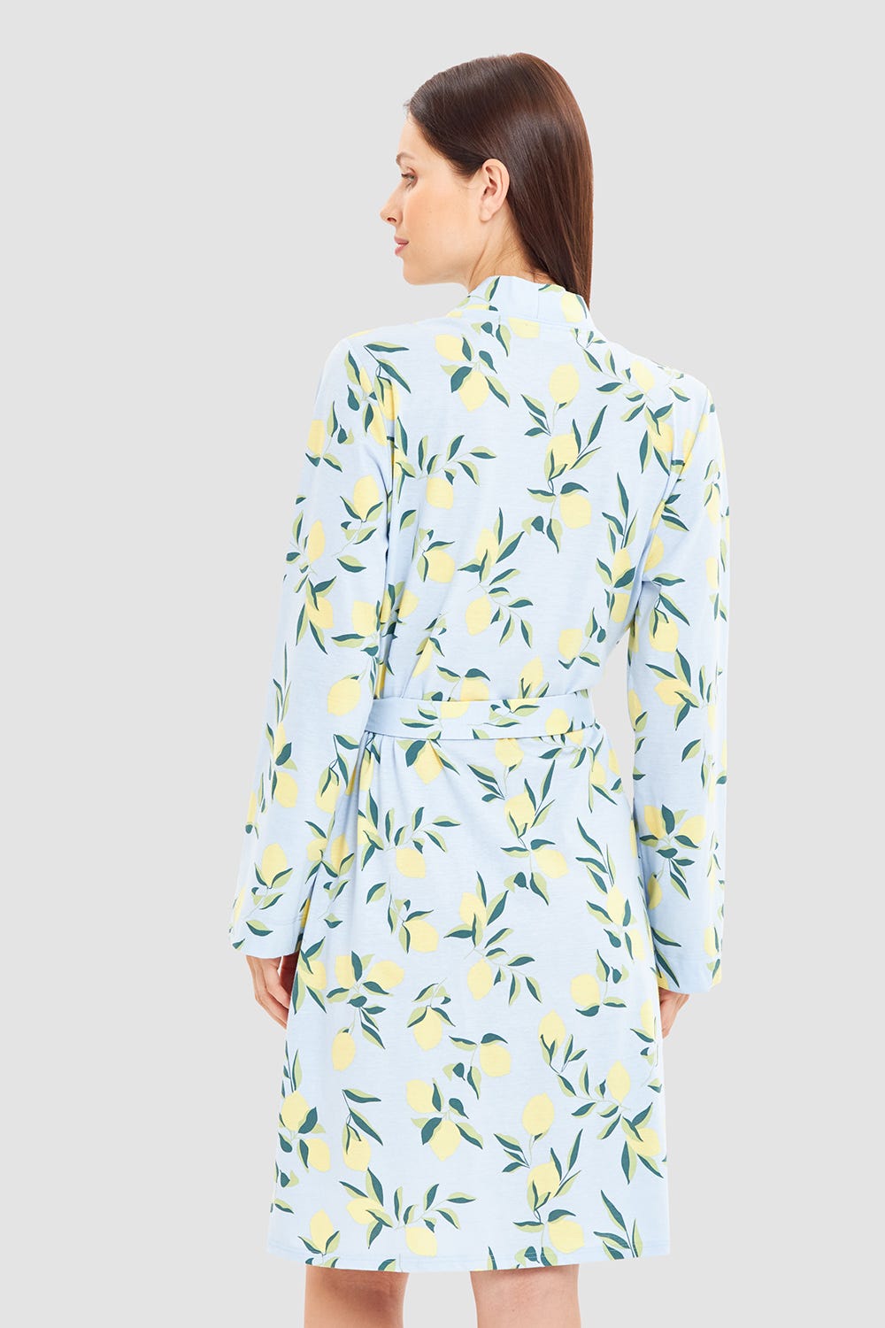 Rückansicht von Morgenmantel im Zitronendruck sommerlich 100% Baumwolle