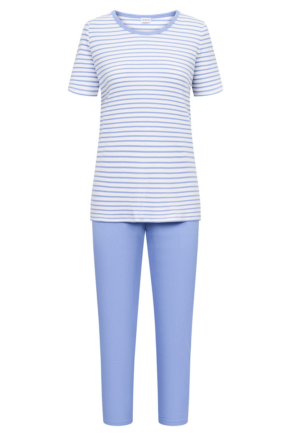 Hollowbild von Pyjama mit Streifendruck Blau-Weiß Feinrippe