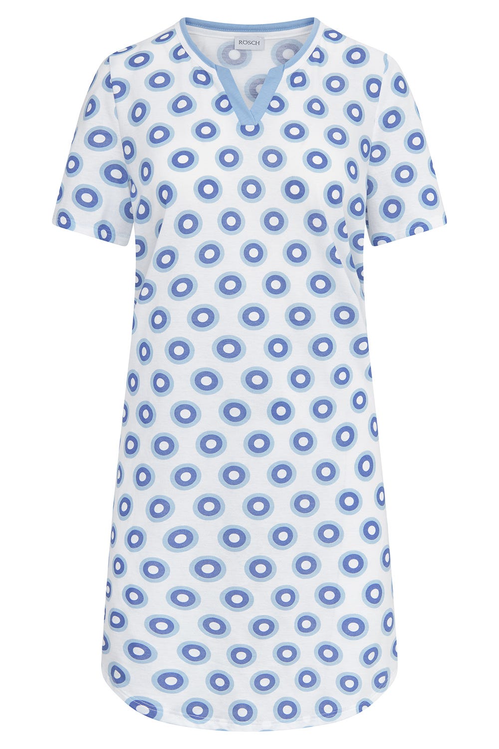 Hollowbild von Nachthemd Kurzarm im Punktedruck Blau-Weiß 100% Baumwolle