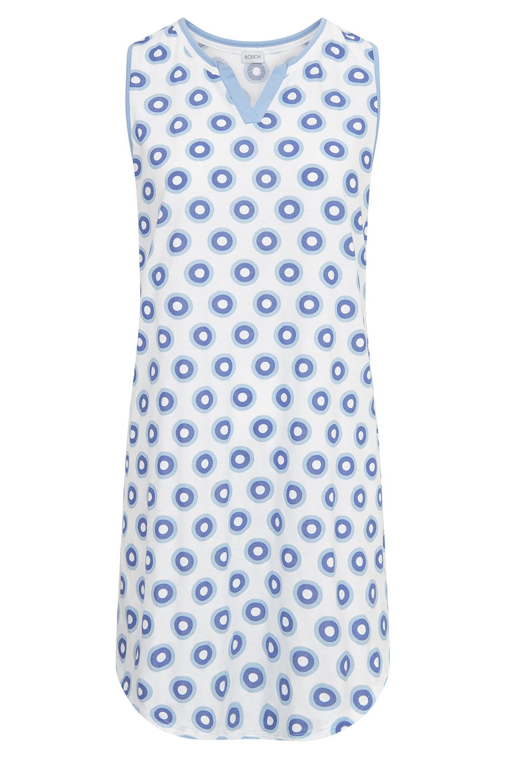 Hollowbild von Nachthemd Ärmellos im Punktedruck Blau-Weiß 100% Baumwolle