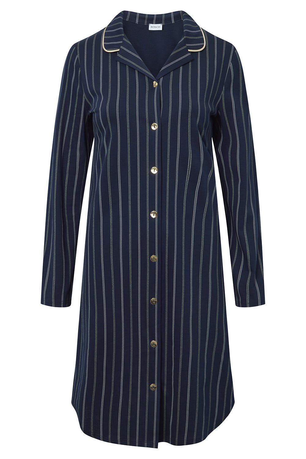 Hollowbild von Nachthemd im Nadelzug Dunkelblau Herrenhemdstil 100% Baumwolle