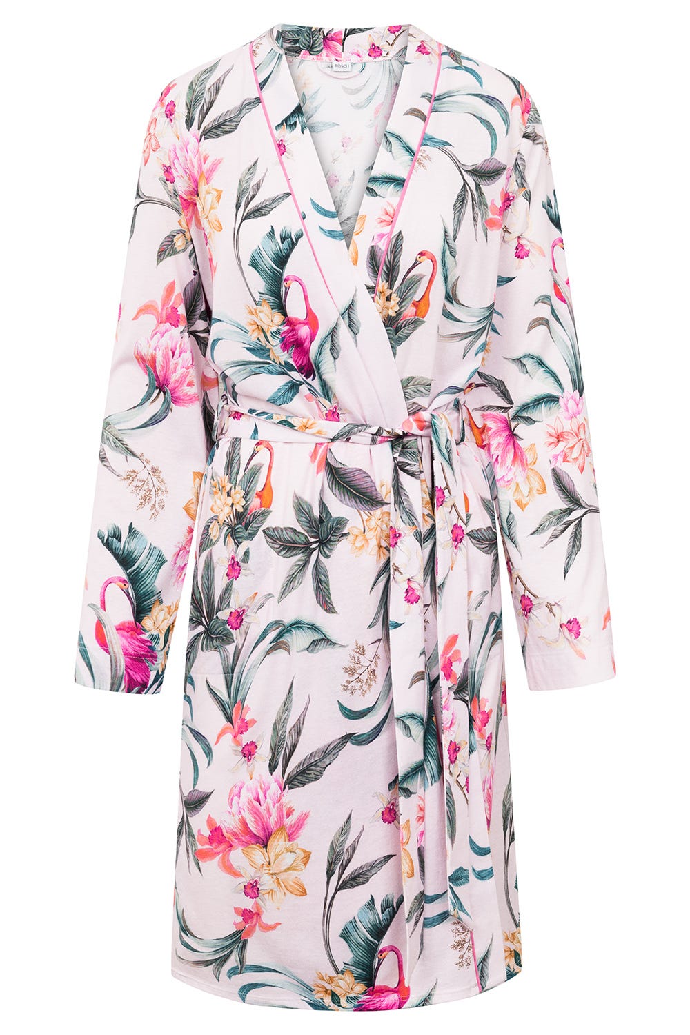 Hollowbild von Morgenmantel im sommerlichen Blumendruck exotisch Baumwolle/Modal
