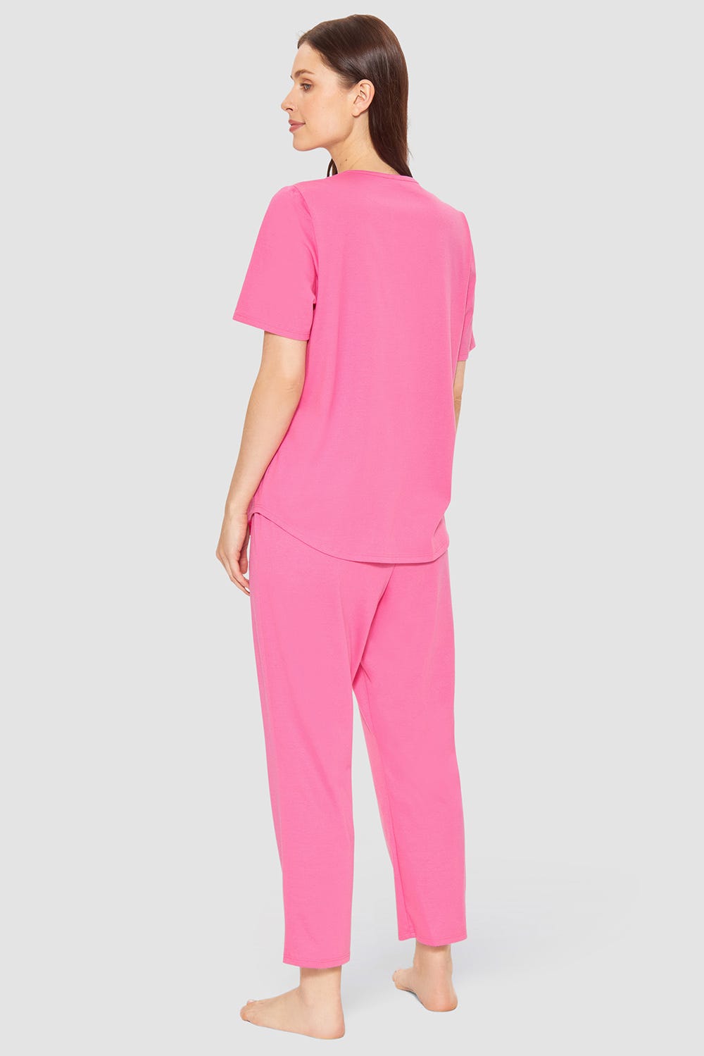Rückansicht von Pyjama mit Spitzendetails Pink Baumwolle/Modal