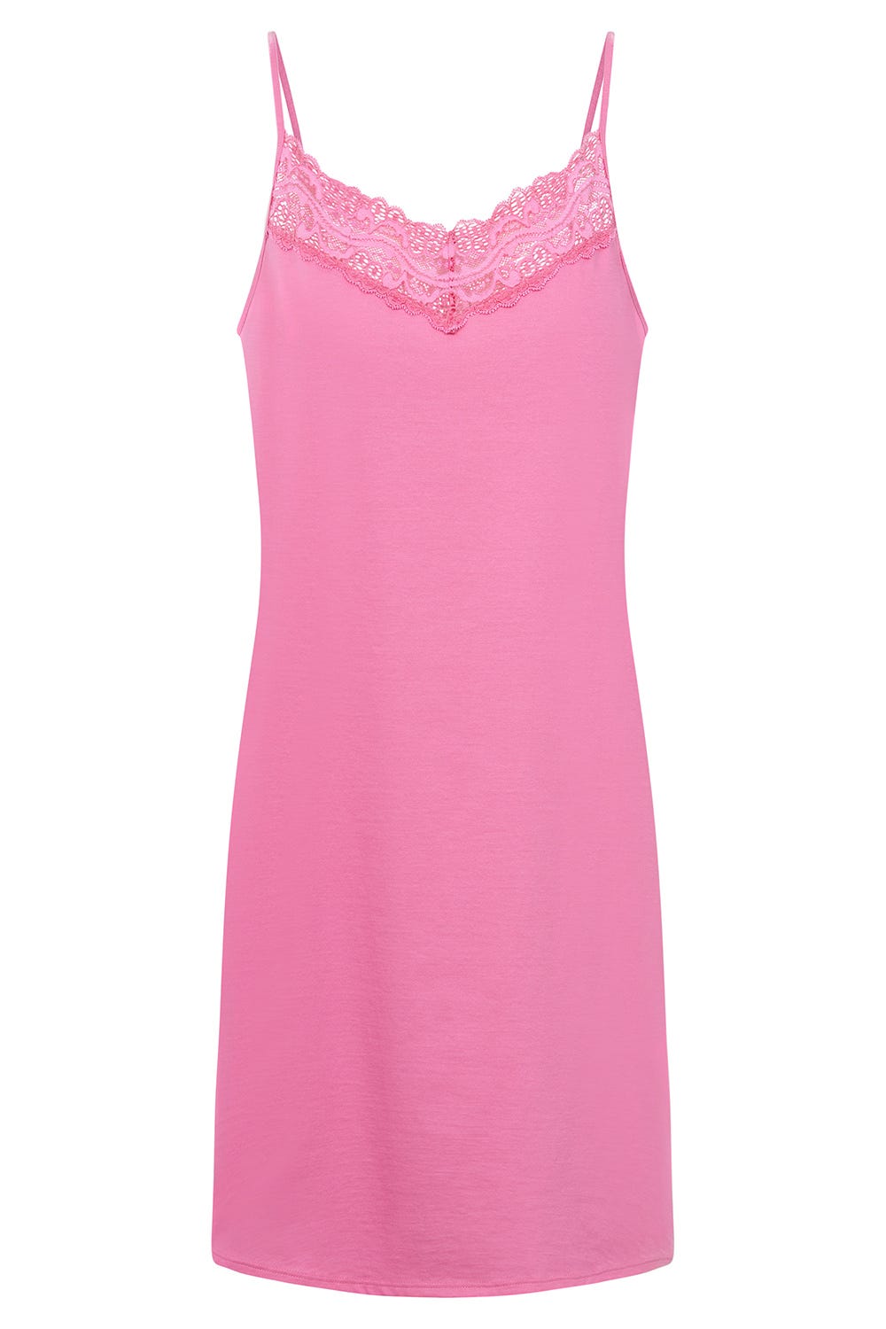 Hollowbild von Trägerkleid mit Spitzendetails Pink Baumwolle/Modal