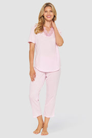 Frontalbild von Pyjama mit Spitzendetails Rosa Baumwolle