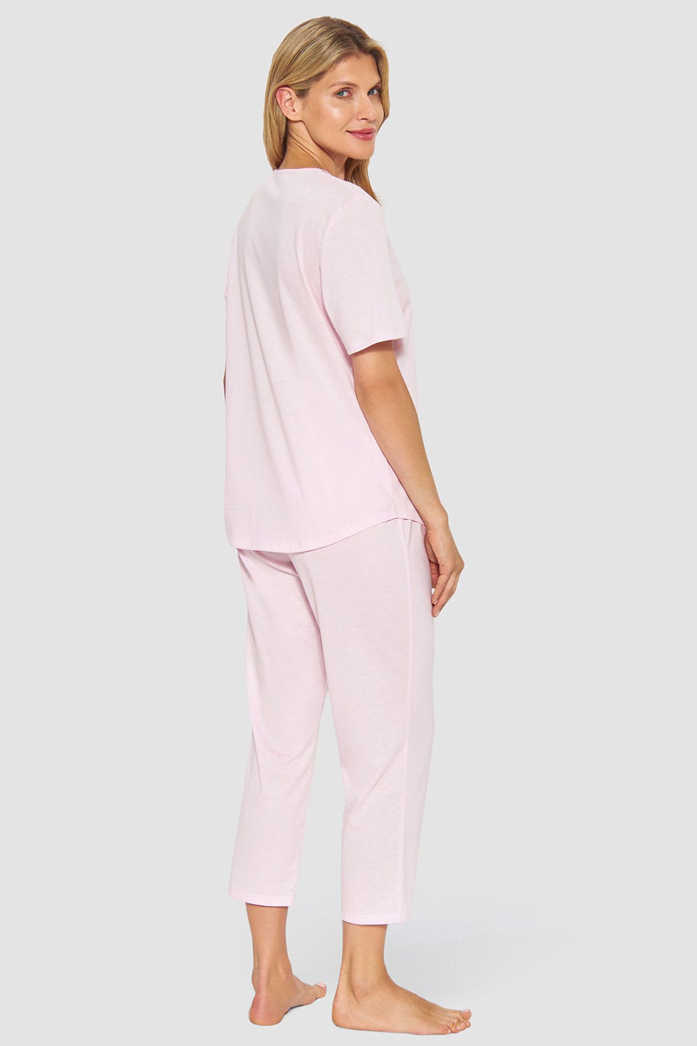 Rückansicht von Pyjama mit Spitzendetails Rosa Baumwolle