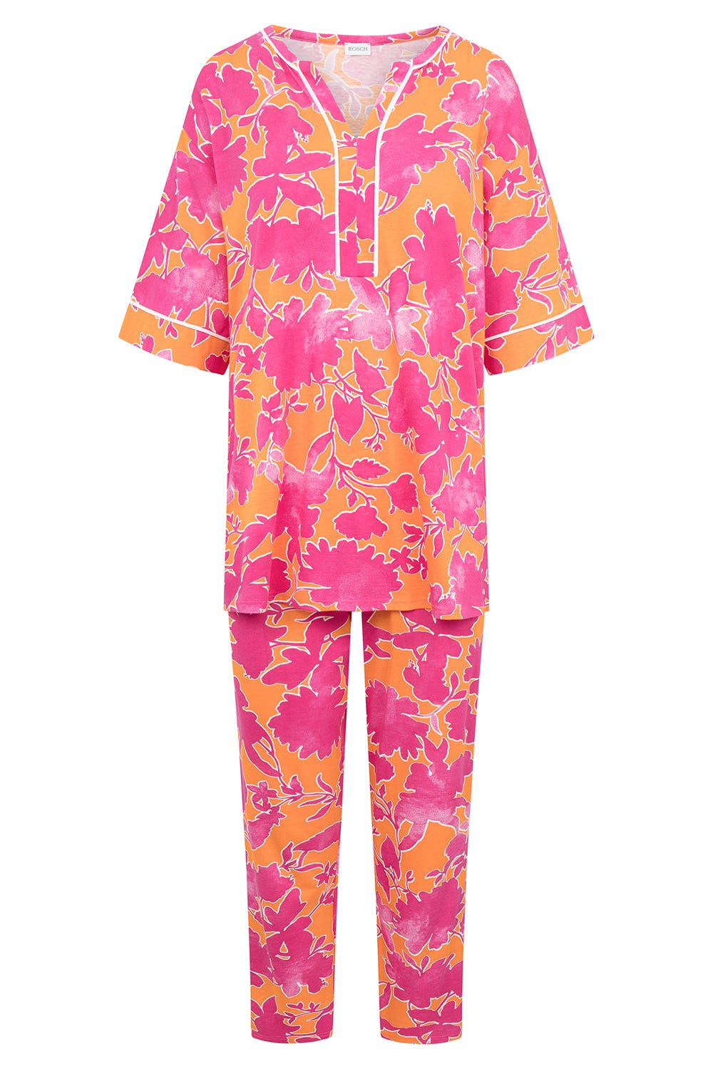 Hollowbild von Pyjama im floralen Druck Orange-Pink Tunika-Style Baumwolle/Modal