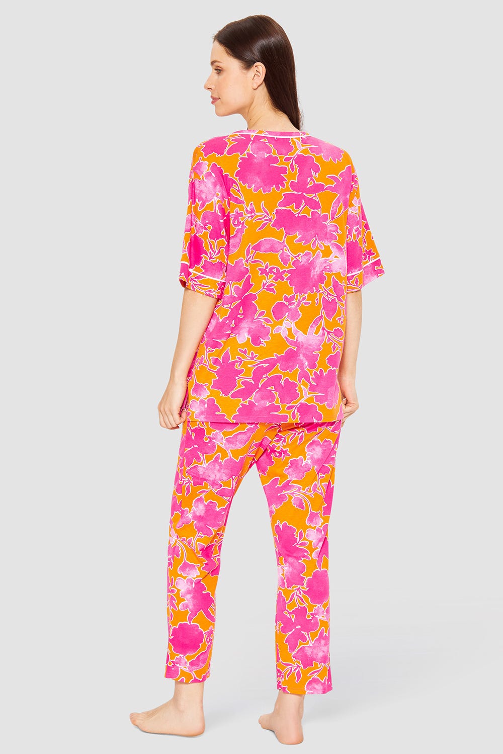 Rückansicht von Pyjama im floralen Druck Orange-Pink Tunika-Style Baumwolle/Modal