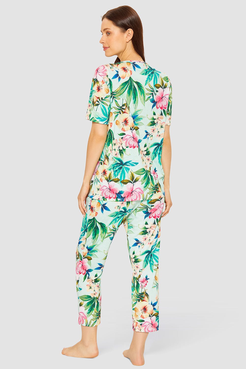 Rückansicht von Pyjama im exotischen Blumendruck Baumwolle/Modal