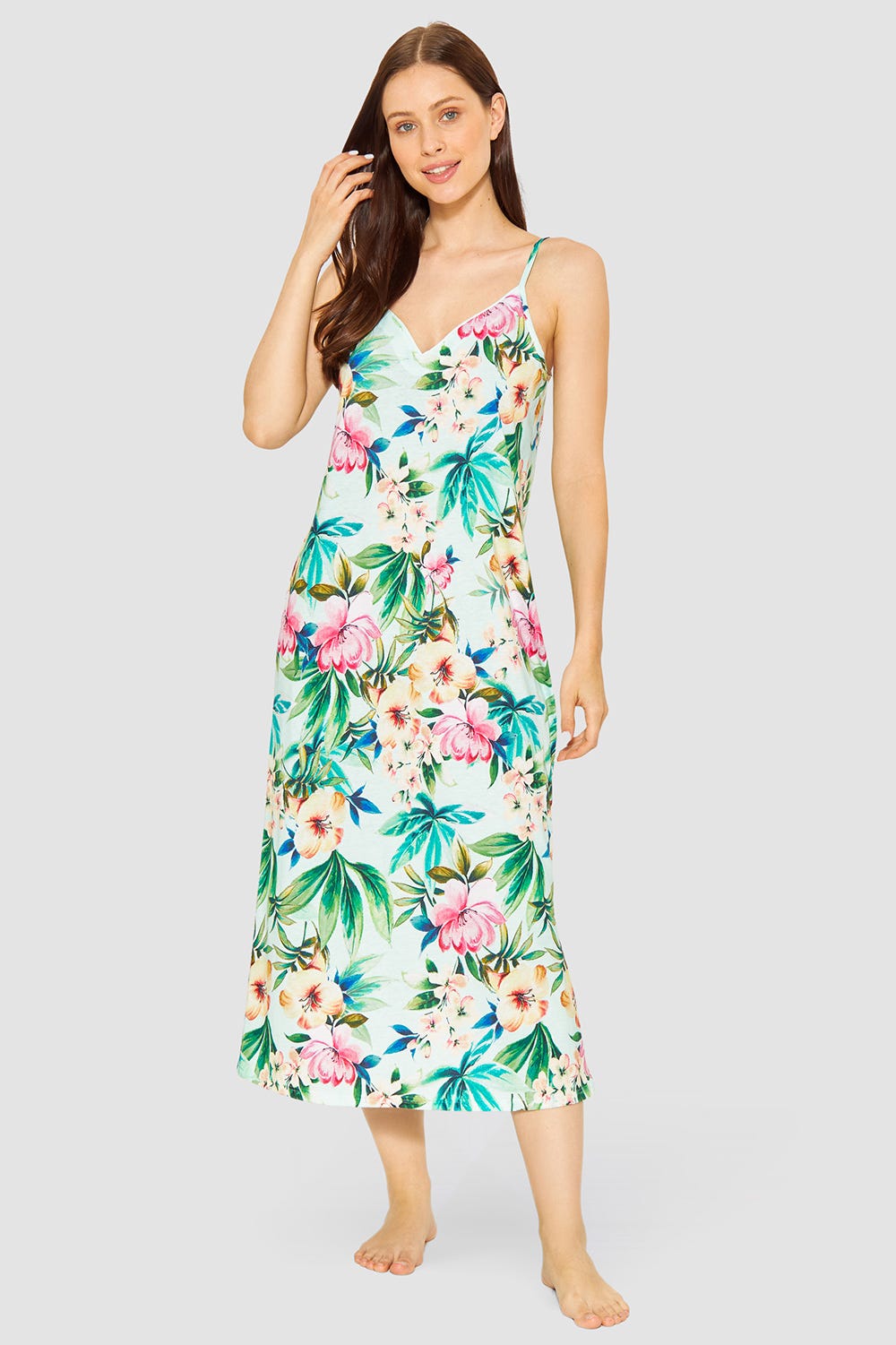 Frontalbild von Nachtkleid im exotischen Blumendruck Baumwolle/Modal