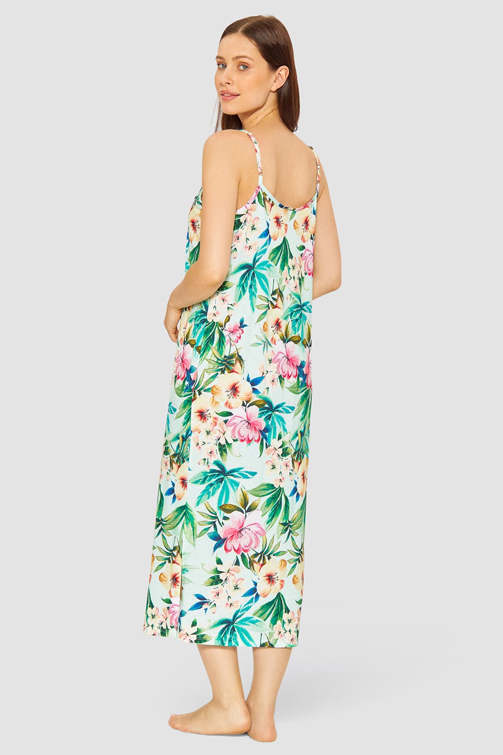 Rückansicht von Nachtkleid im exotischen Blumendruck Baumwolle/Modal