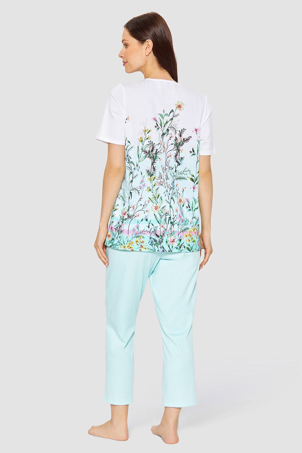 Rückansicht von Pyjama mit Frühlingsblumen-Druck 100% Baumwolle