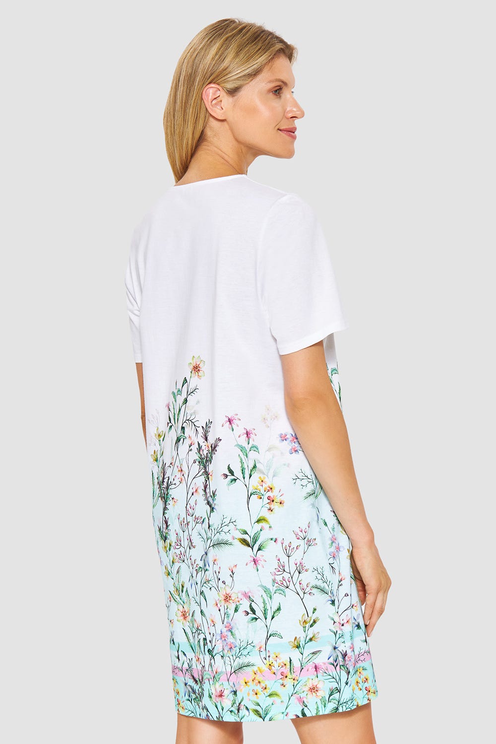 Rückansicht von Nachthemd mit Frühlingsblumen-Druck 100% Baumwolle