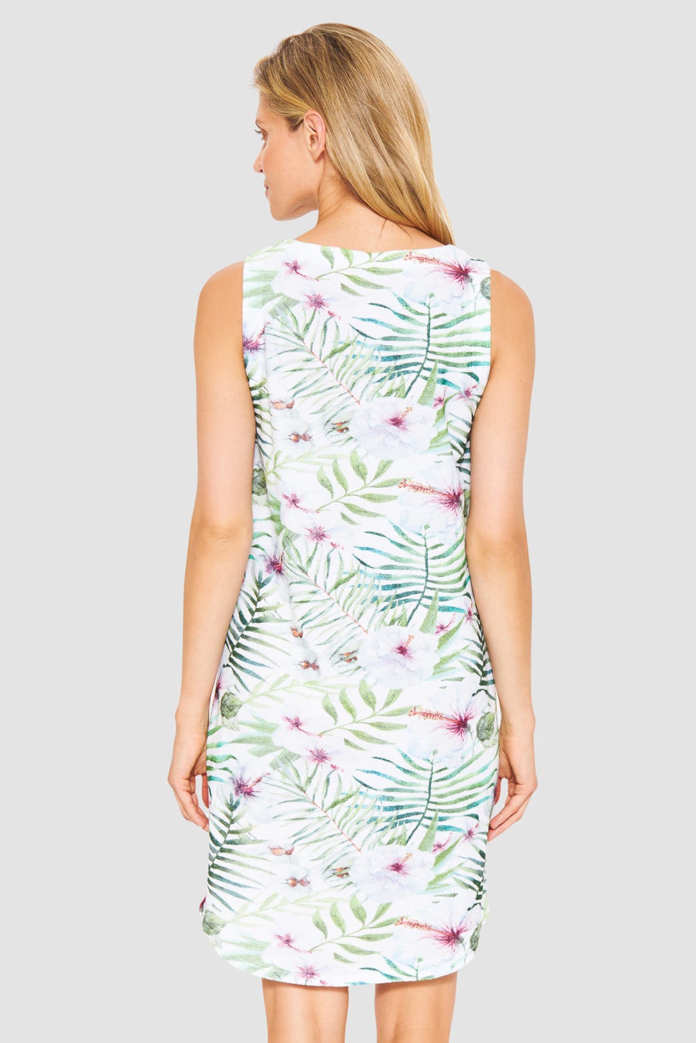 Rückansicht von Frottee-Kleid im exotischem Blumendruck Baumwolle/Polyester