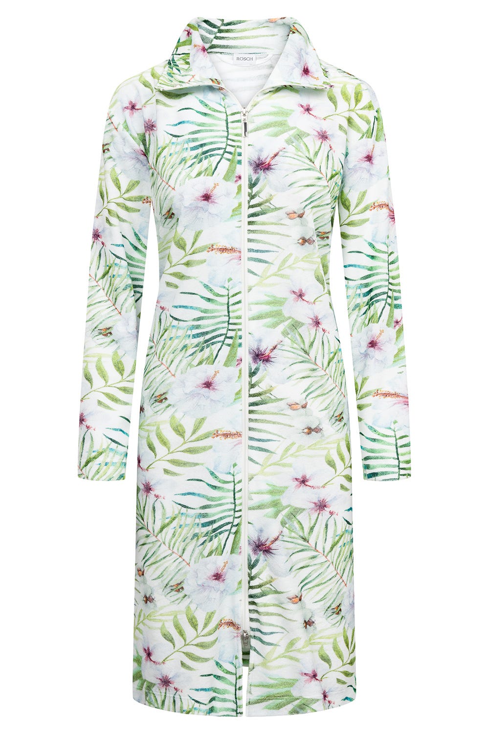 Hollowbild von Morgenmantel im exotischem Blumendruck Frottee Baumwolle/Polyester