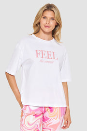 Frontalbild von T-Shirt mit Schriftzug Sommer 100% Baumwolle