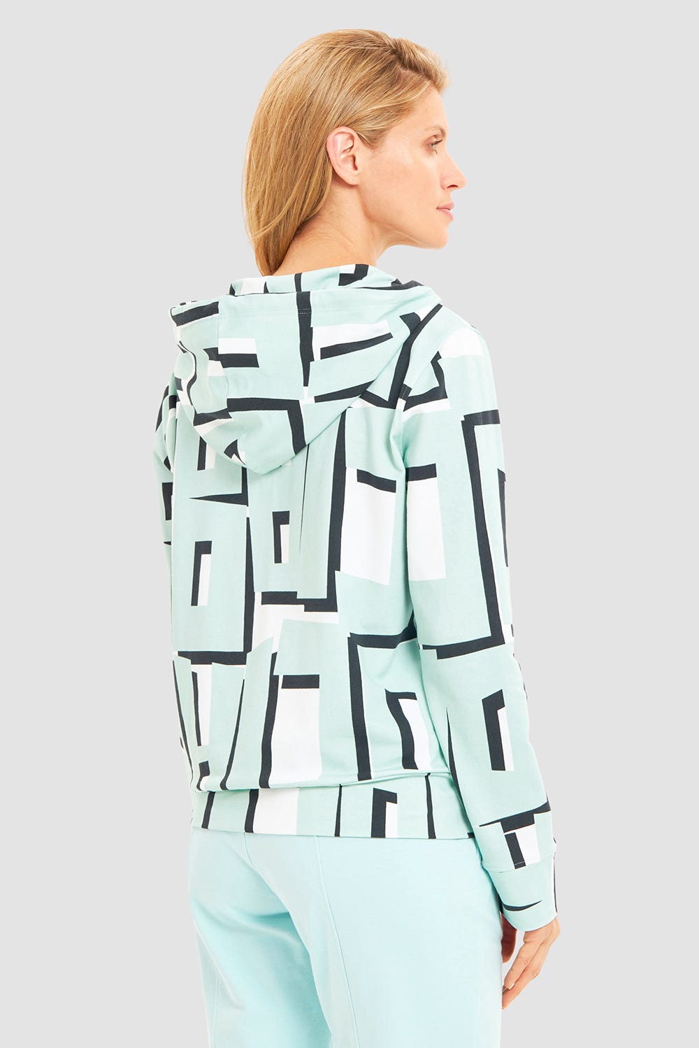 Rückansicht von Sweatjacke im Letter-Print Türkis Baumwolle/Elasthan