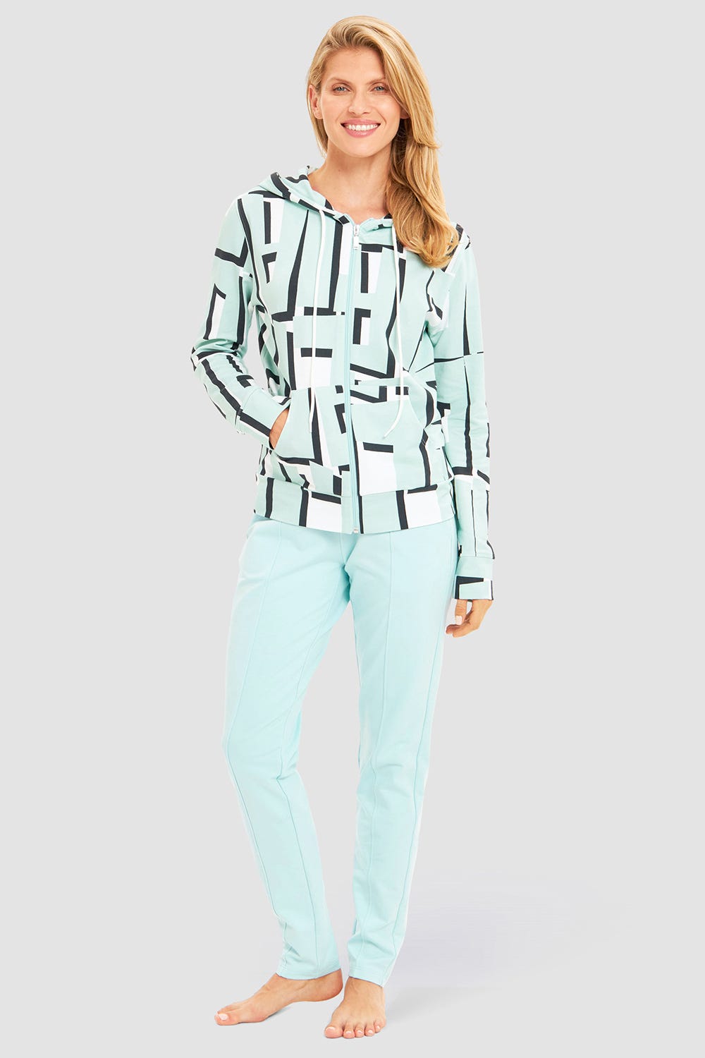 Detailbild 1 von Sweatjacke im Letter-Print Türkis Baumwolle/Elasthan