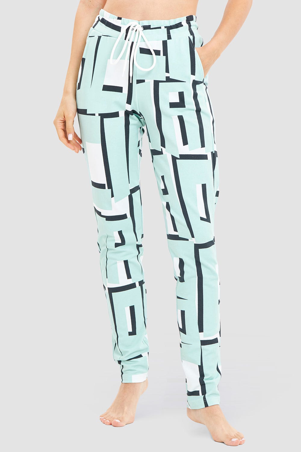 Frontalbild von Sweathose im Letter-Print Türkis Baumwolle/Elasthan