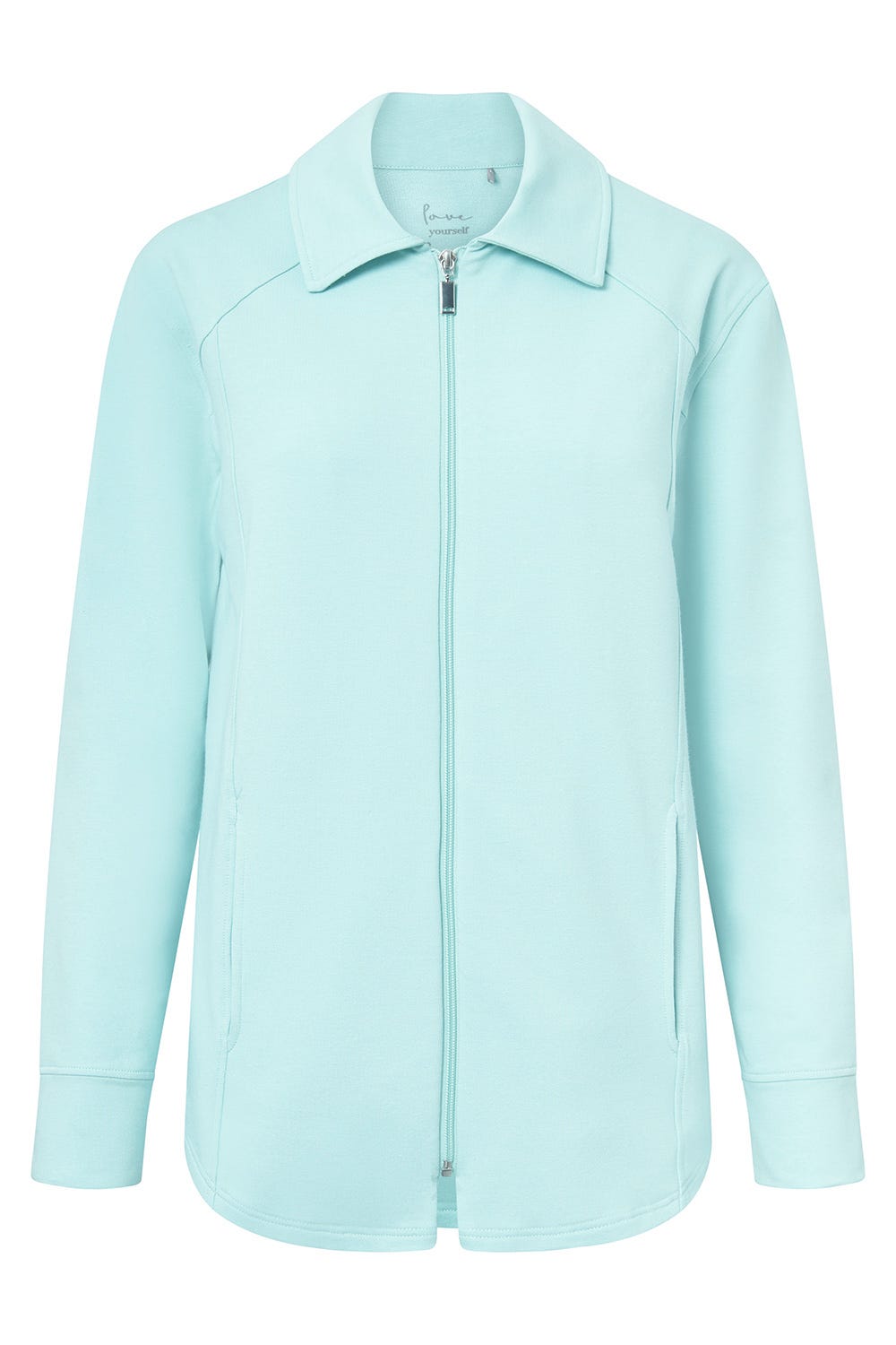 Hollowbild von Sweatjacke mit Ziernähten Türkisblau Baumwolle/Elasthan