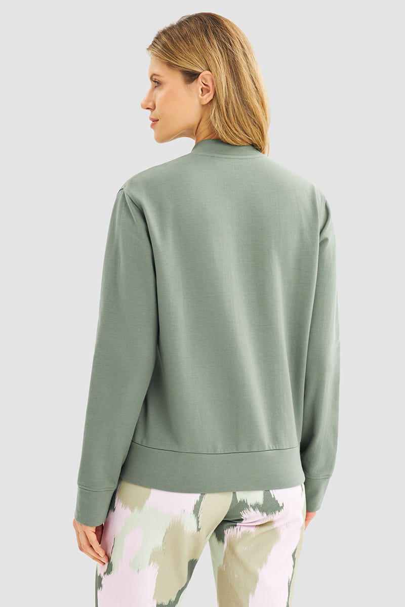 Rückansicht von Sweatjacke in Khaki-Grün im College-Style Yoga Baumwolle/Elasthan