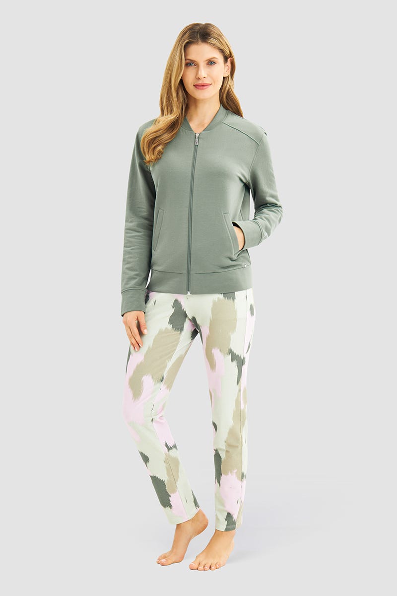 Detailbild 1 von Sweatjacke in Khaki-Grün im College-Style Yoga Baumwolle/Elasthan