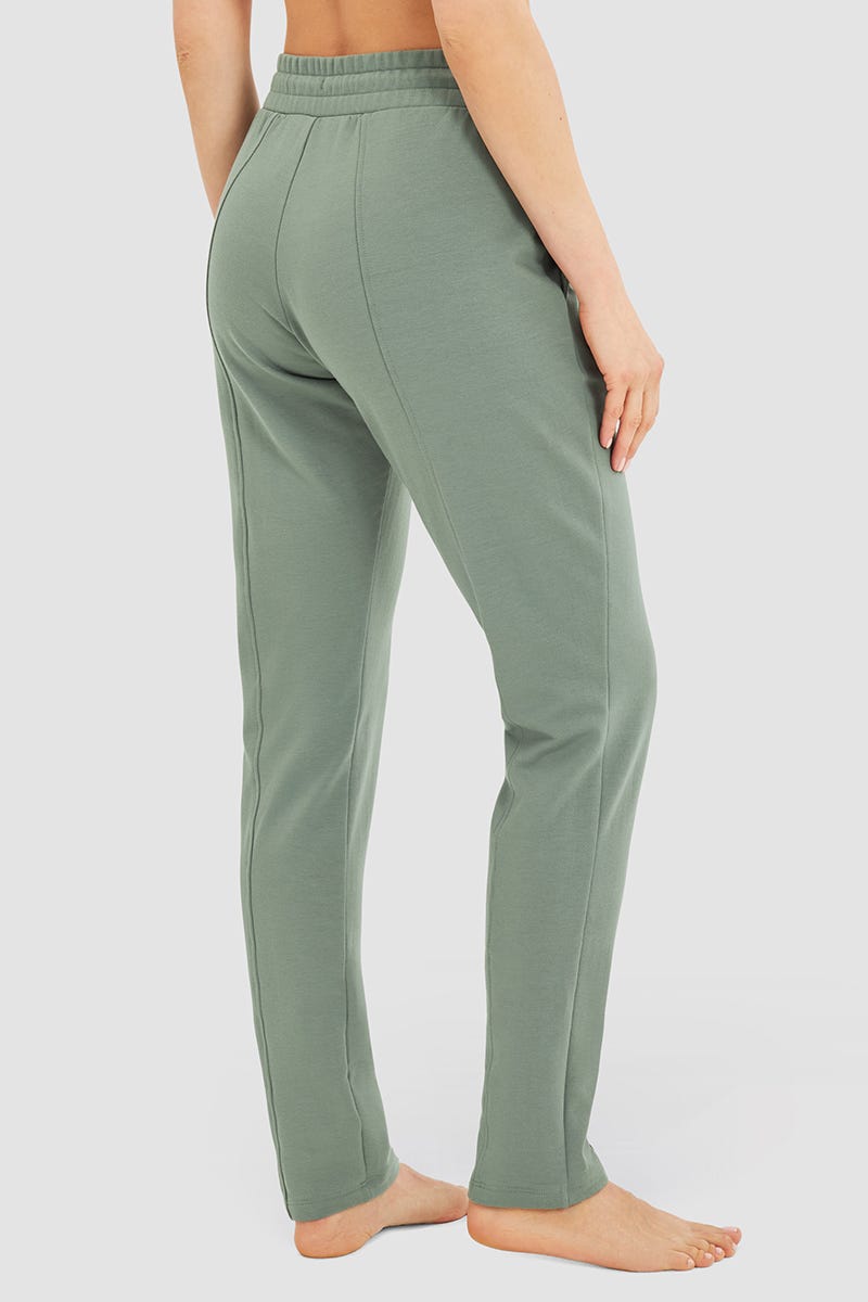 Rückansicht von Sweathose mit Ziernähten Khaki-Grün Yoga Baumwolle/Elasthan