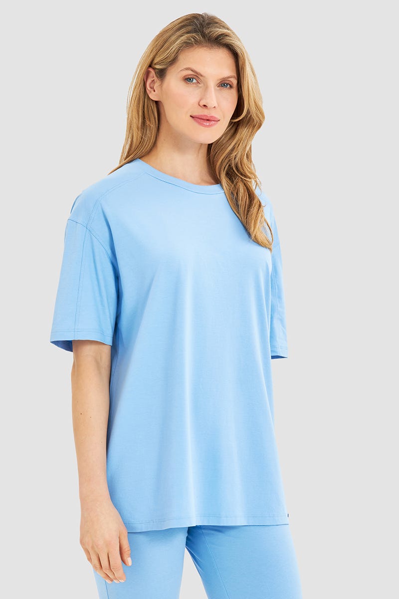 Frontalbild von Sport T-Shirt mit überschnittenen Armen Unifarben Yoga Baumwolle/Elasthan