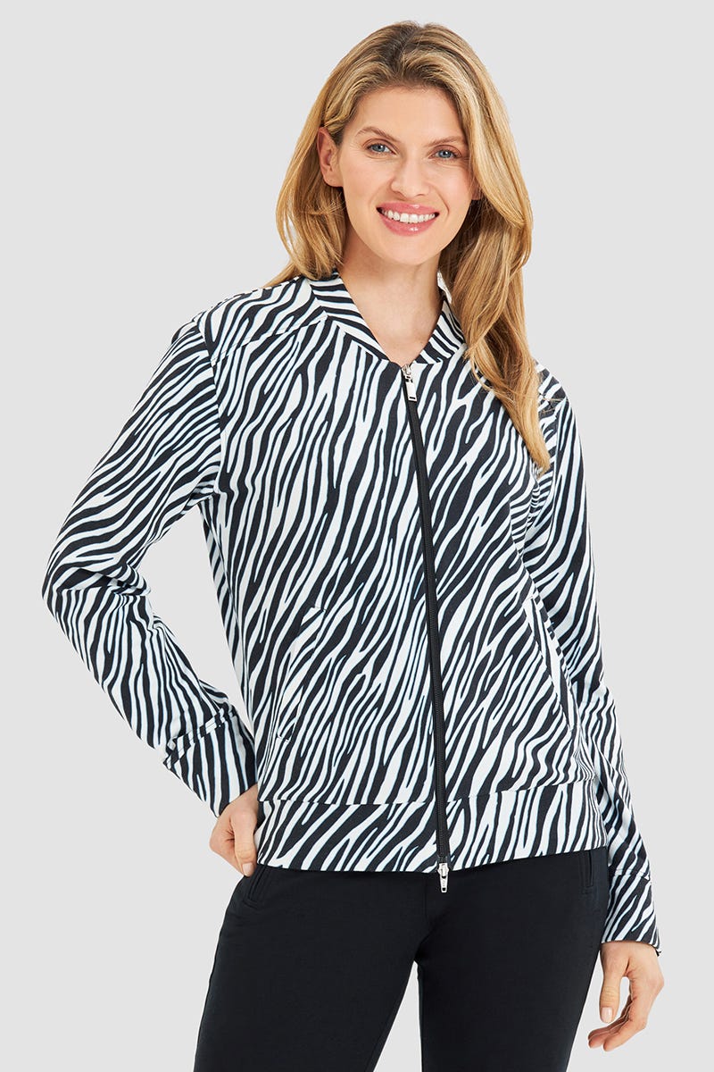 Frontalbild von Sweatjacke im Zebra-Druck Animalprint Yoga Baumwolle/Elasthan