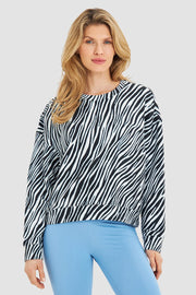 Frontalbild von Sweatshirt im Zebra-Druck Animalprint Yoga Baumwolle/Elasthan