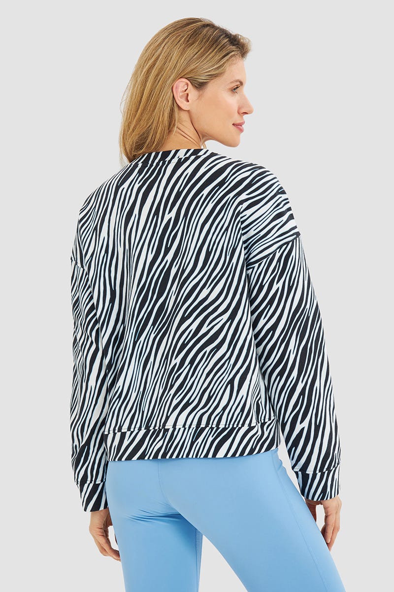 Rückansicht von Sweatshirt im Zebra-Druck Animalprint Yoga Baumwolle/Elasthan