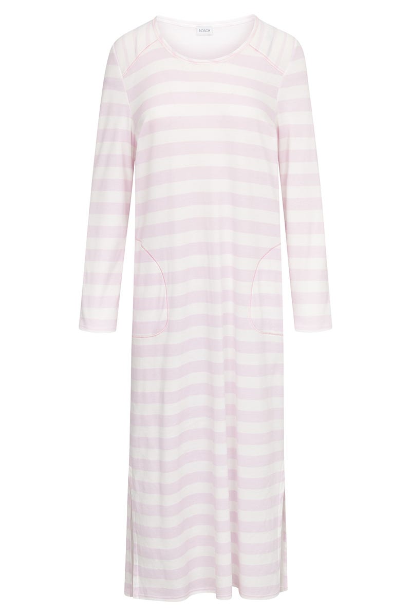 Hollowbild von Nachthemd im Ringeldruck Rosa Maxi-Länge 100% Baumwolle
