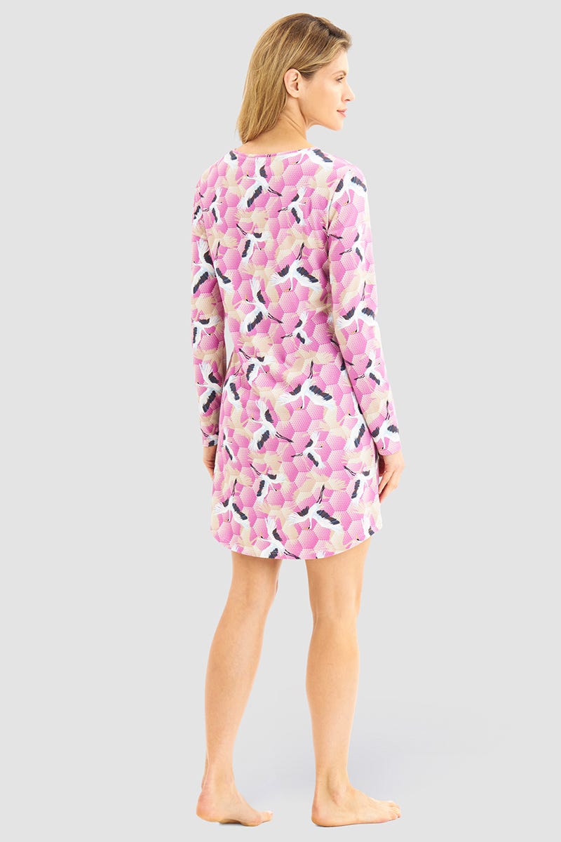Rückansicht von Nachthemd im Kranich-Druck Baumwolle/Elasthan