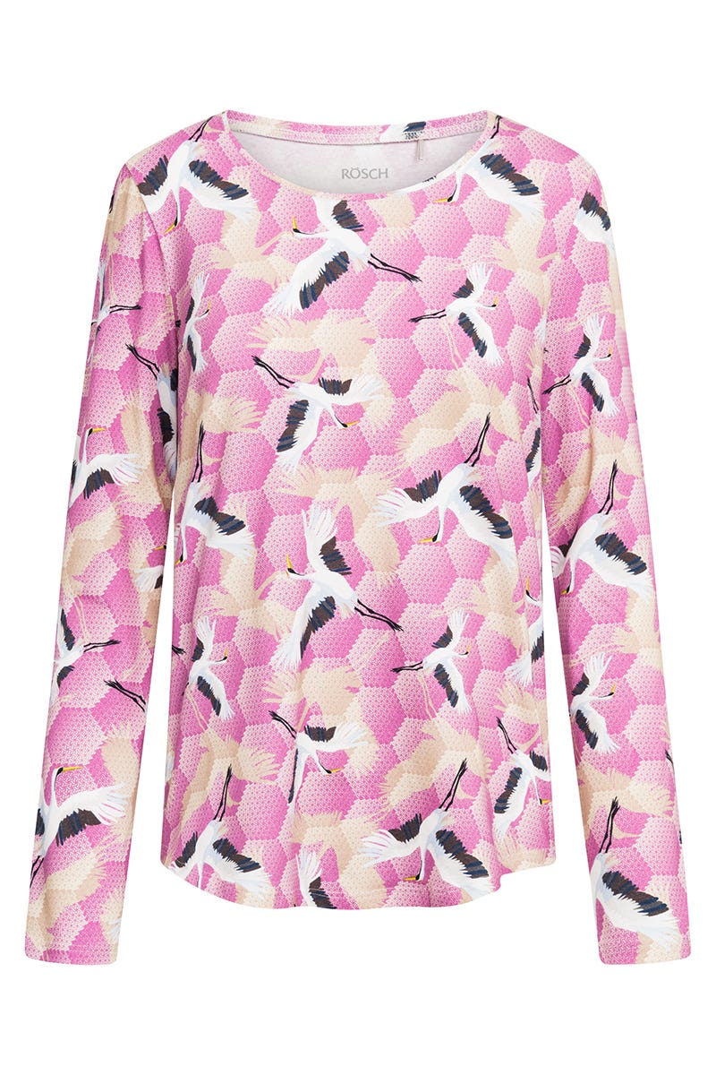 Hollowbild von Pyjamashirt im Kranich-Druck Baumwolle/Elasthan