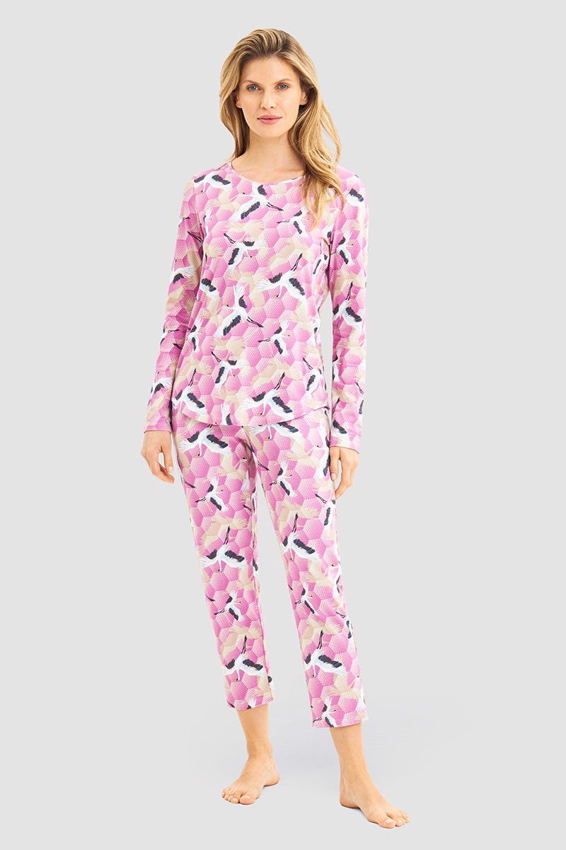 Detailbild 1 von Pyjamashirt im Kranich-Druck Baumwolle/Elasthan