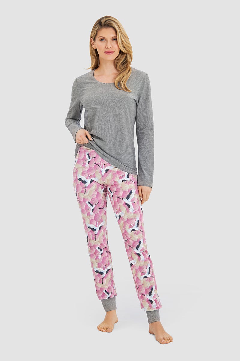 Detailbild 1 von Pyjamahose im Kranich-Druck Baumwolle/Elasthan